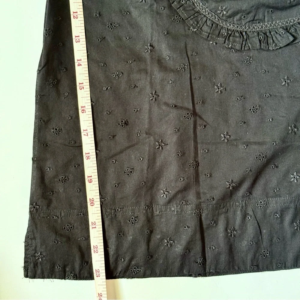 J.Crew Ruffle Eyelet Long Sleeve Shirt Black Cotton Small